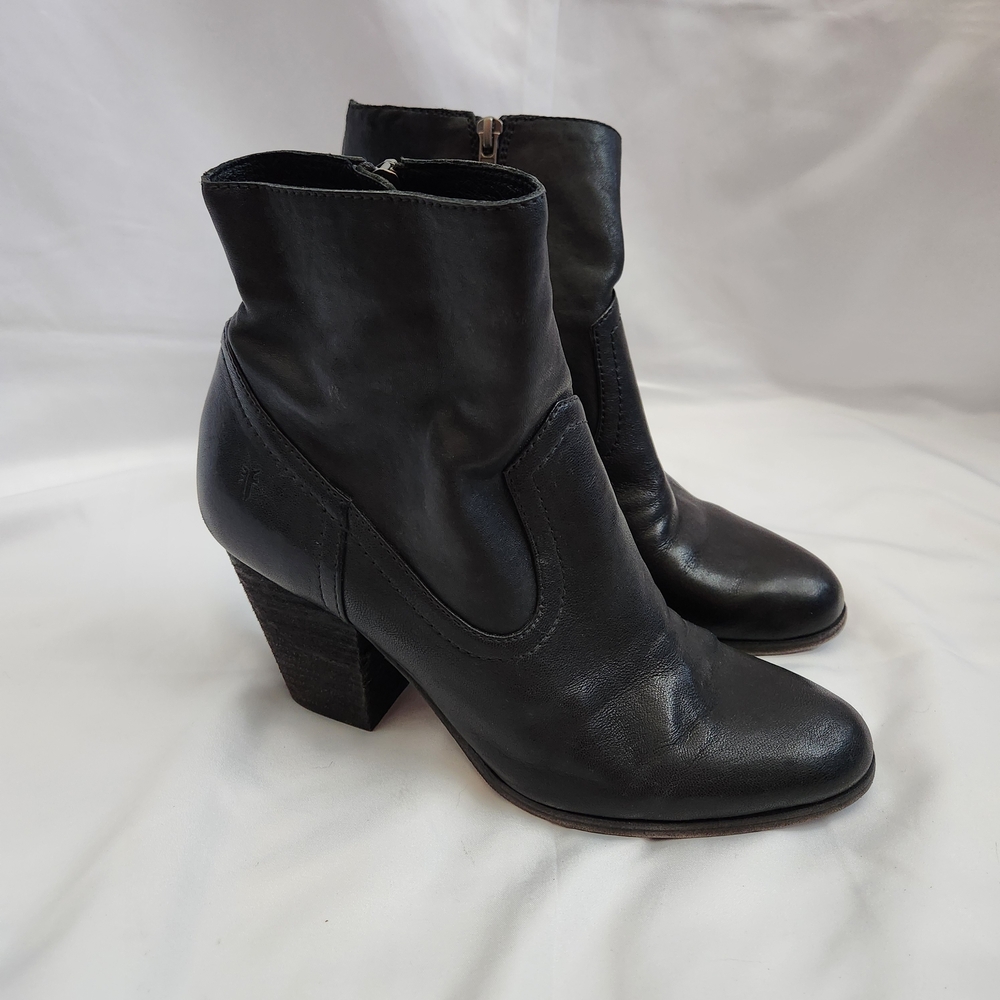 Frye Essa Leather Ankle Boots Western Women's 10M Black Block Heel Cowgirl Goth